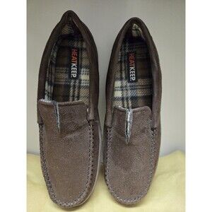 HeatKeep Men’s Memory Foam Moccasin Slippers L 9.5 - 10.5 Indoor Outdoor Slip-On